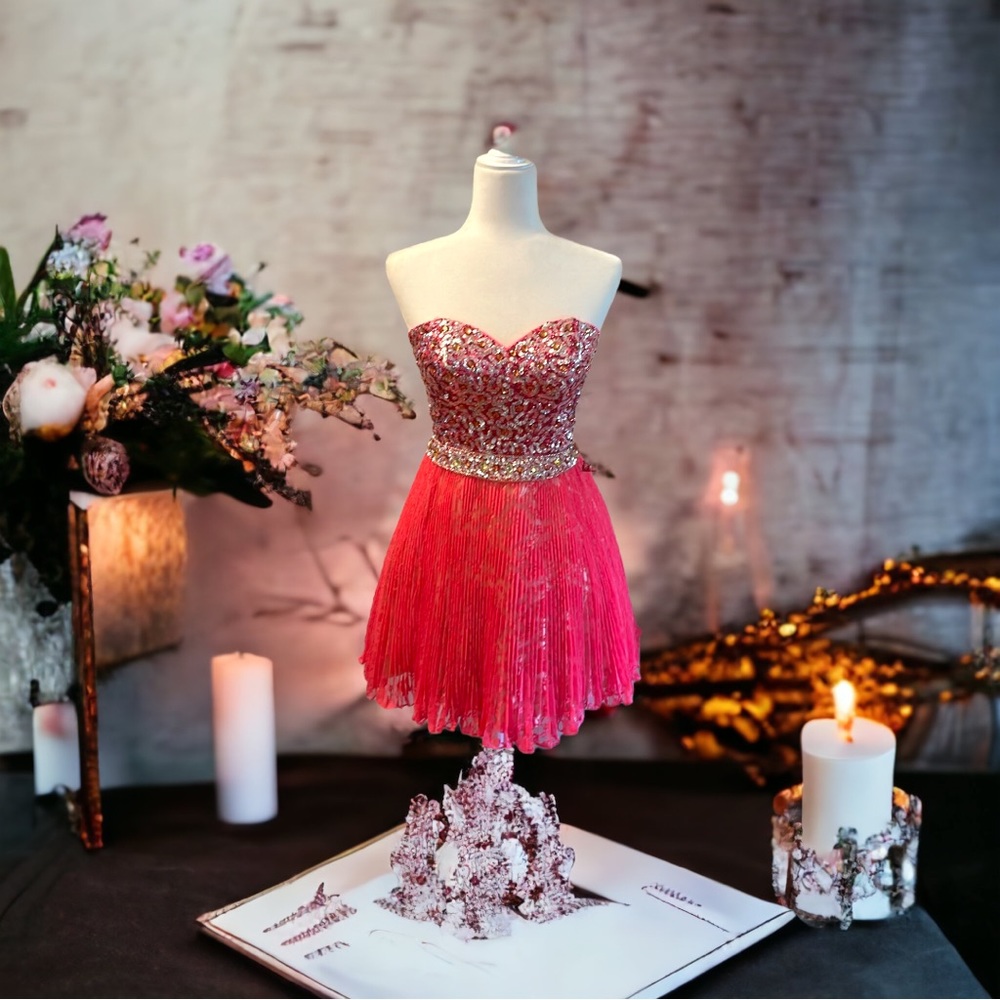 Sherri Hill Short Jewel & Sequin Bodice Lace & Netting Skirt Dress NWT Size 4